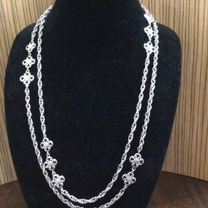 Monet Silvertone long necklace. Can be worn many ways,  Great shape